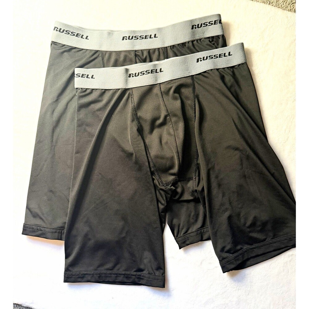 Russell Men’s Boxer Brief Underwear 2-Pack Black Mesh Polyester/Spandex M